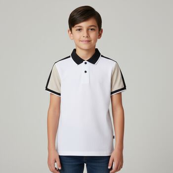 Boys White Colourblock Polo Shirt
