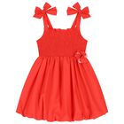 Girls Red Bow Smocked Dress, 1, hi-res