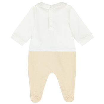 White & Beige Teddy Bear Logo Babygrow
