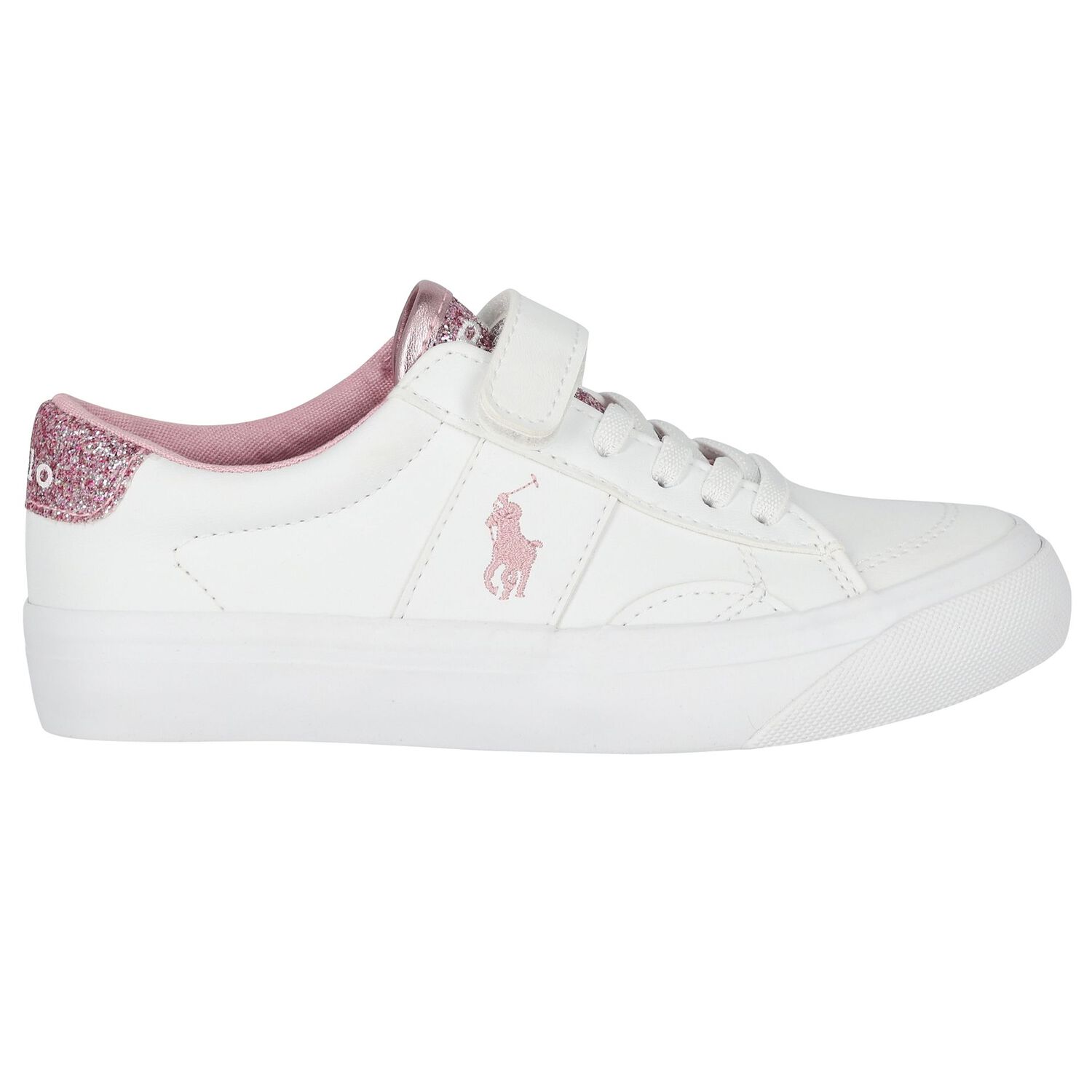 Girls White & Pink Logo Trainers, 1, hi-res image number null