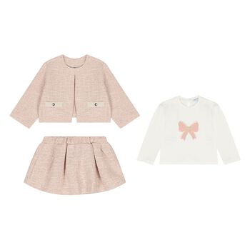 Younger Girls Pink Tweed Knit Skirt Set