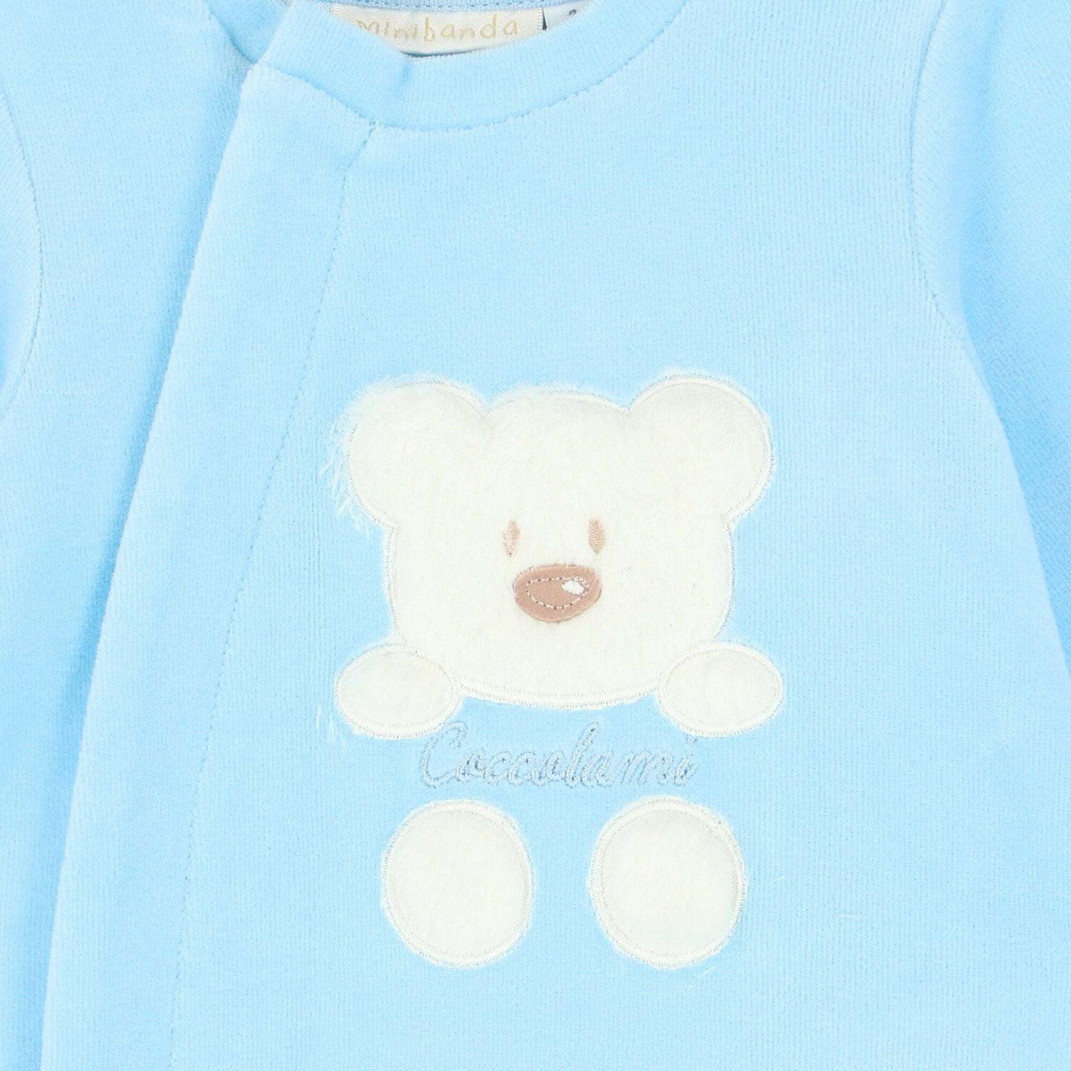 Baby Boys Blue Velour Babygrow, 1, hi-res image number null