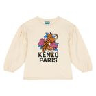 Girls Ivory Tiger Logo Long Sleeve Top, 1, hi-res