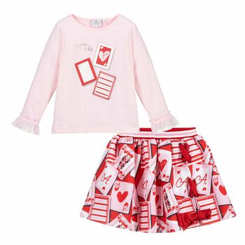 Girls Pink & Red Skirt Set
