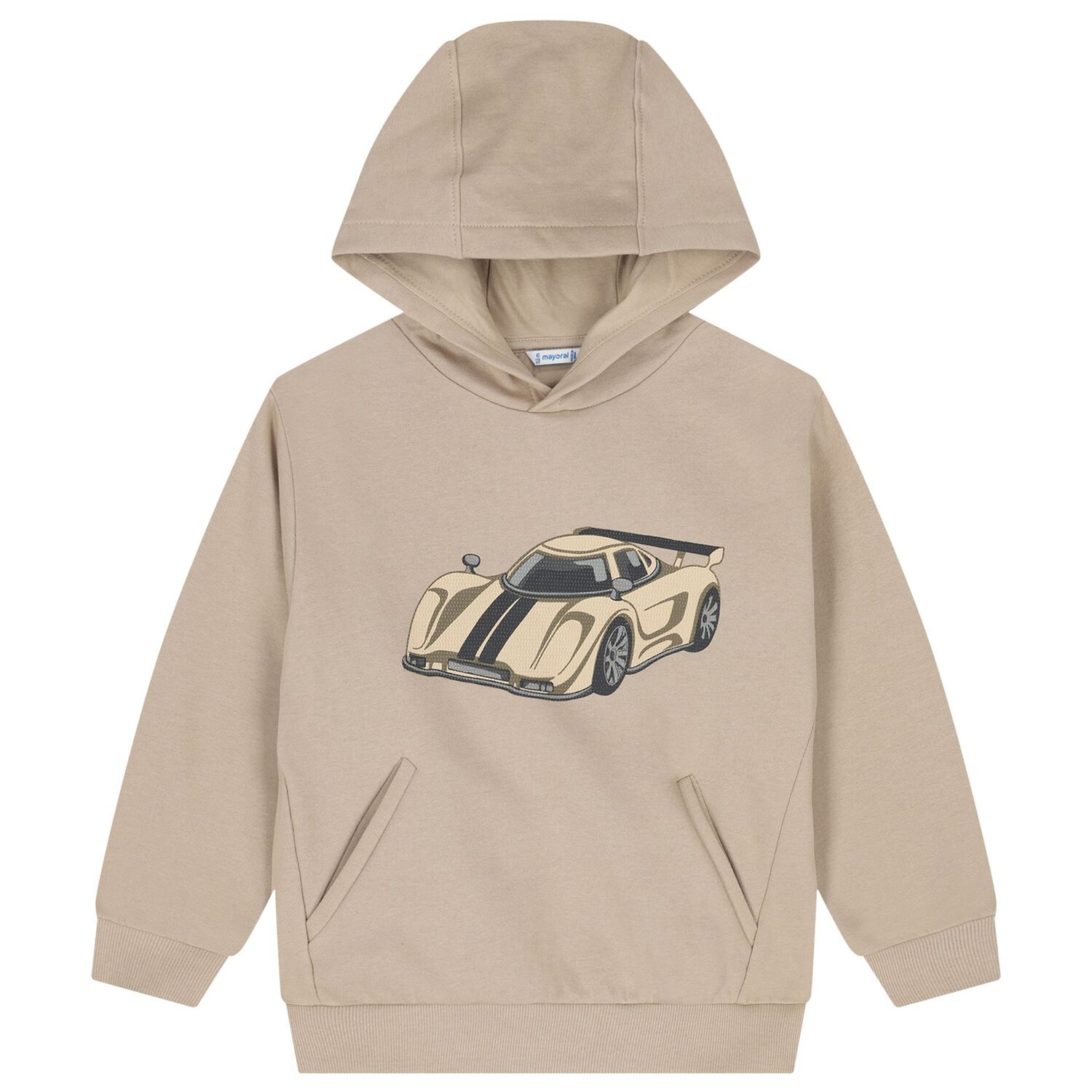 Boys Beige Sports Car Hooded Top, 1, hi-res