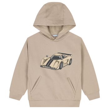 Boys Beige Sports Car Hooded Top