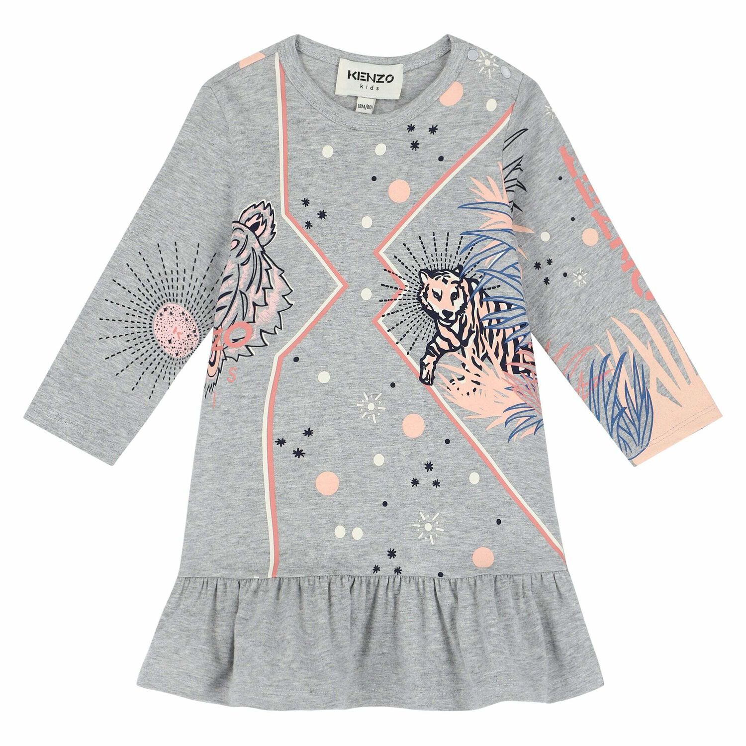 KENZO KIDS Younger Girls Grey Tiger Dress | Junior Couture USA