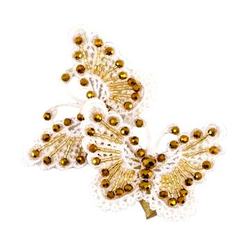 Girls White & Gold Embellished Butterfly Hair Clip