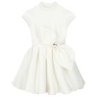 Girls White Bow Dress, 1, hi-res