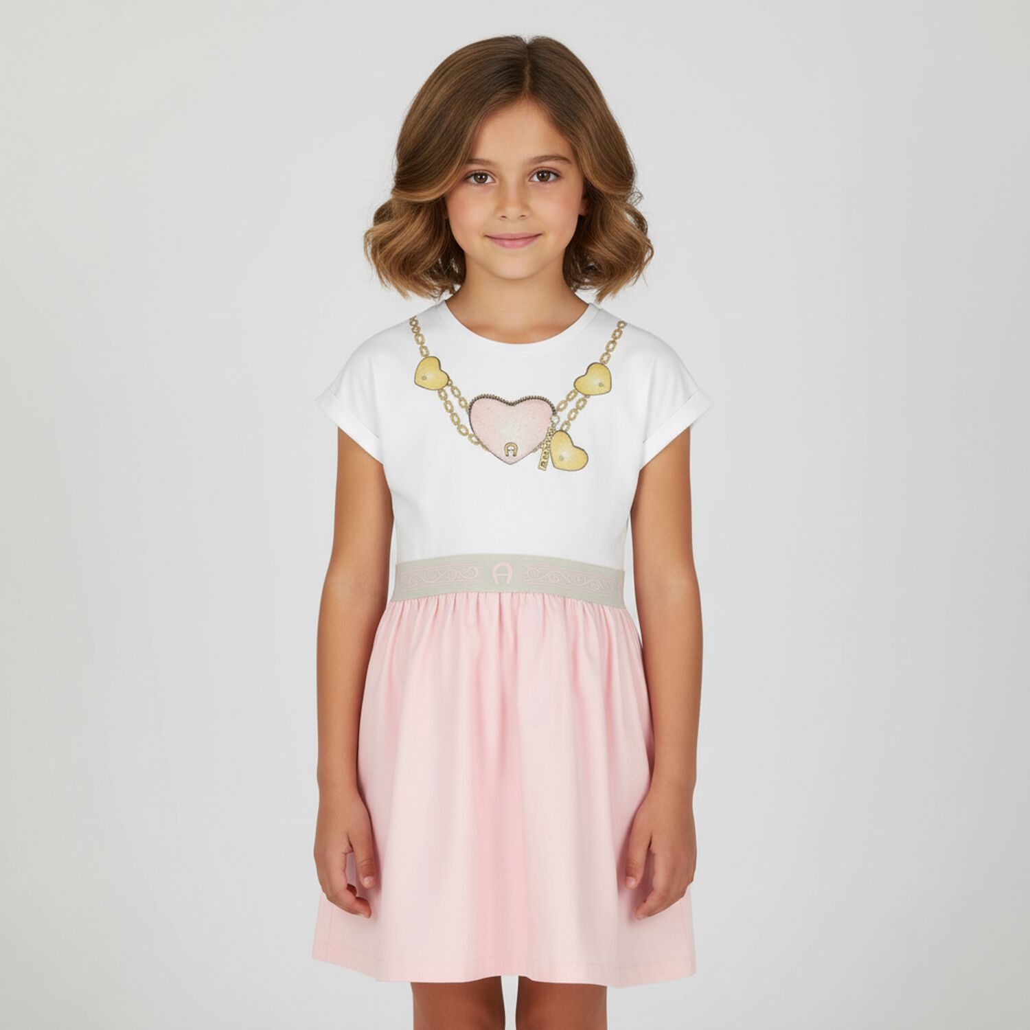 Girls White & Pink Heart Dress, 2, hi-res image number null
