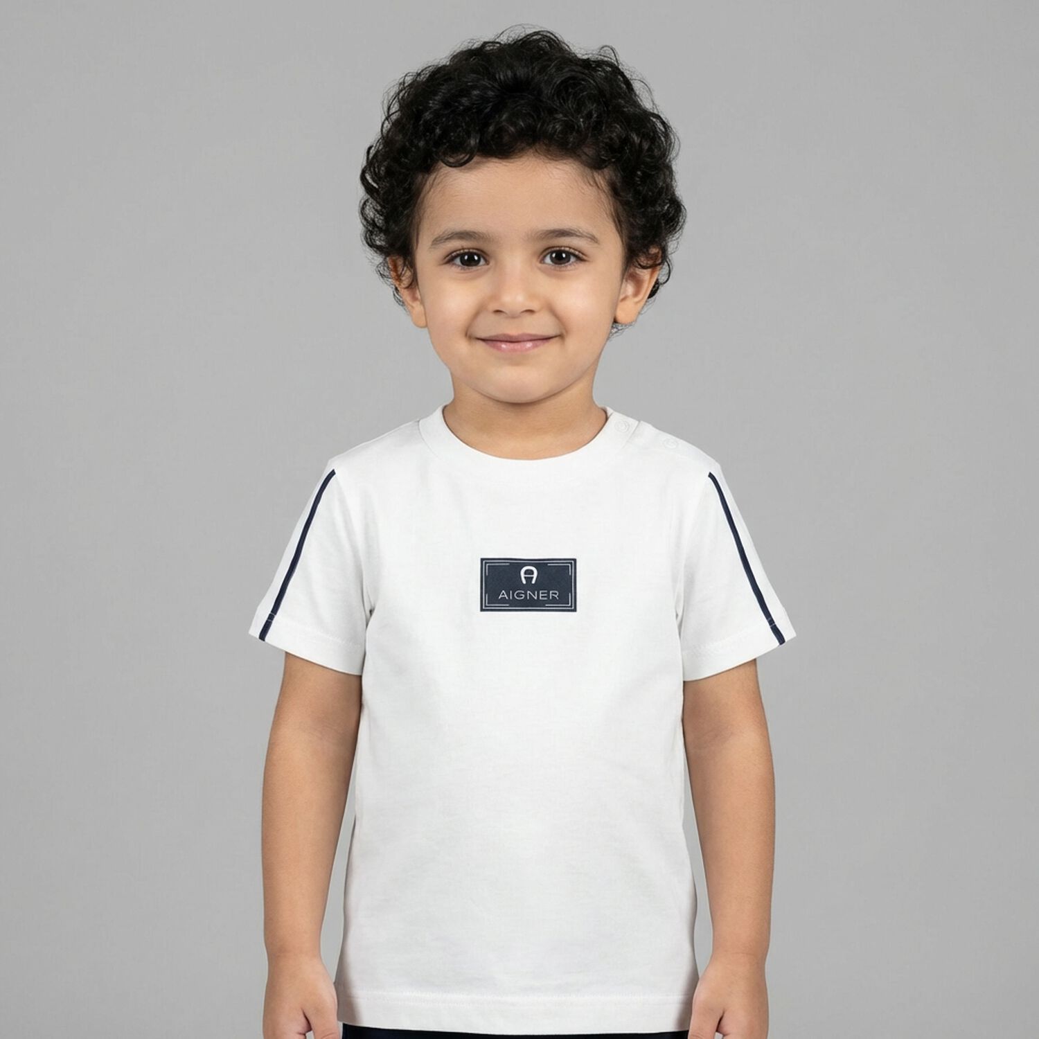 Younger Boys White Logo T-Shirt, 1, hi-res