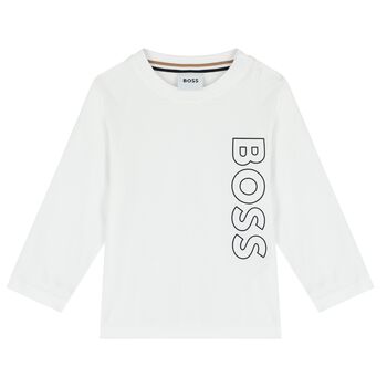 Younger Boys White Logo Long Sleeve Top