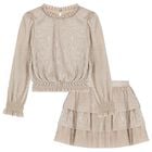 Girls Gold Plissé Skirt Set, 1, hi-res