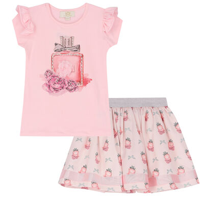 Girls Pink Perfume Bottle Skirt Set