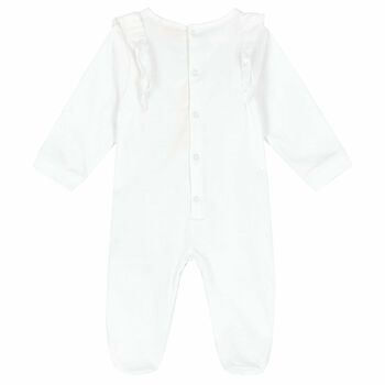 Baby Girls White Logo Babygrow