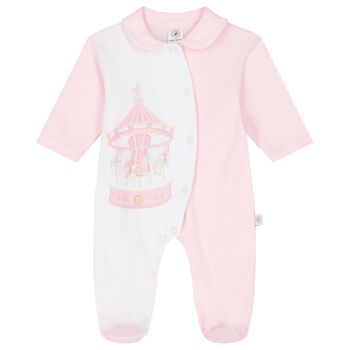 Baby Girls White & Pink Carousel Babygrow