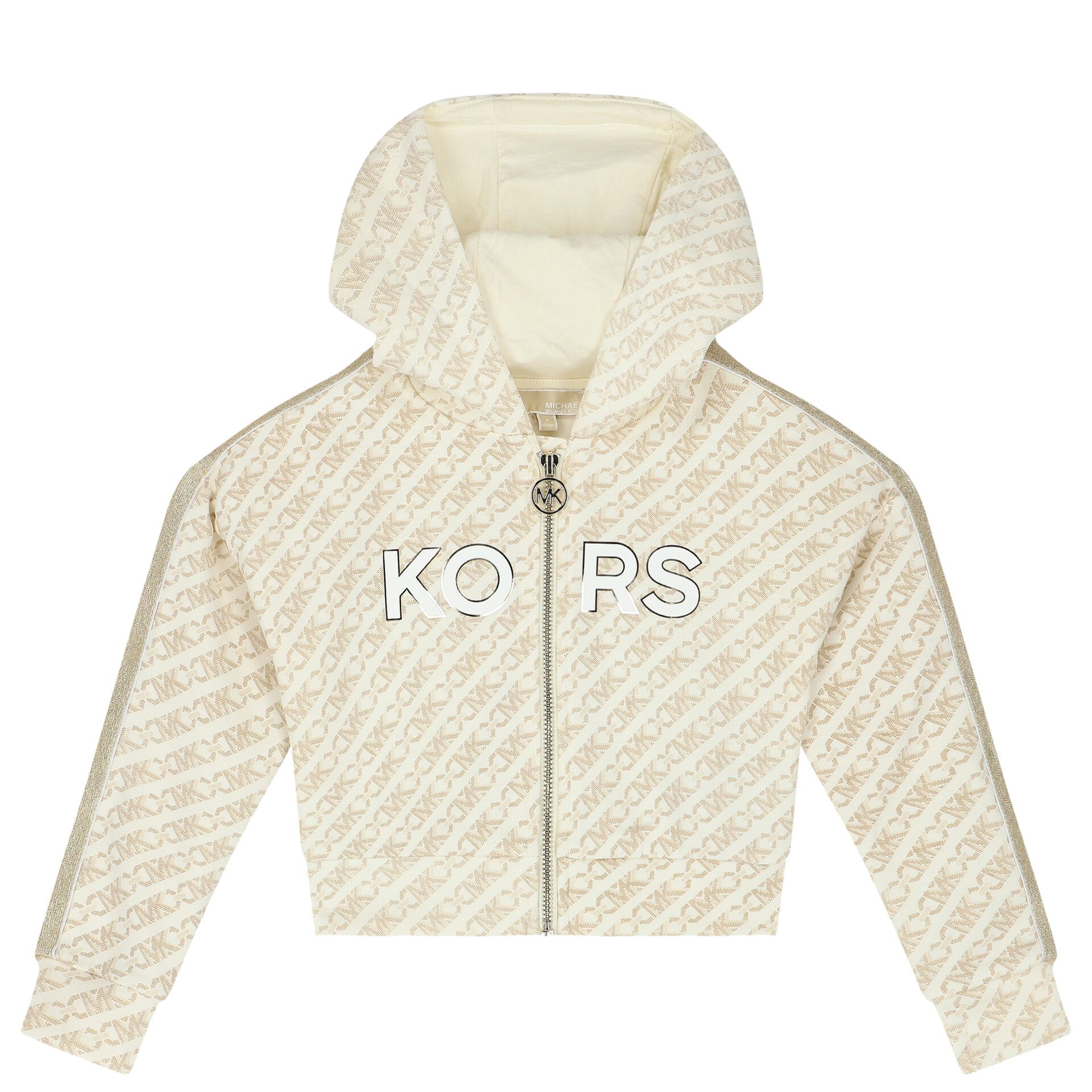 MICHAEL KORS Girls Beige Logo Hooded Zip Up Top Junior Couture