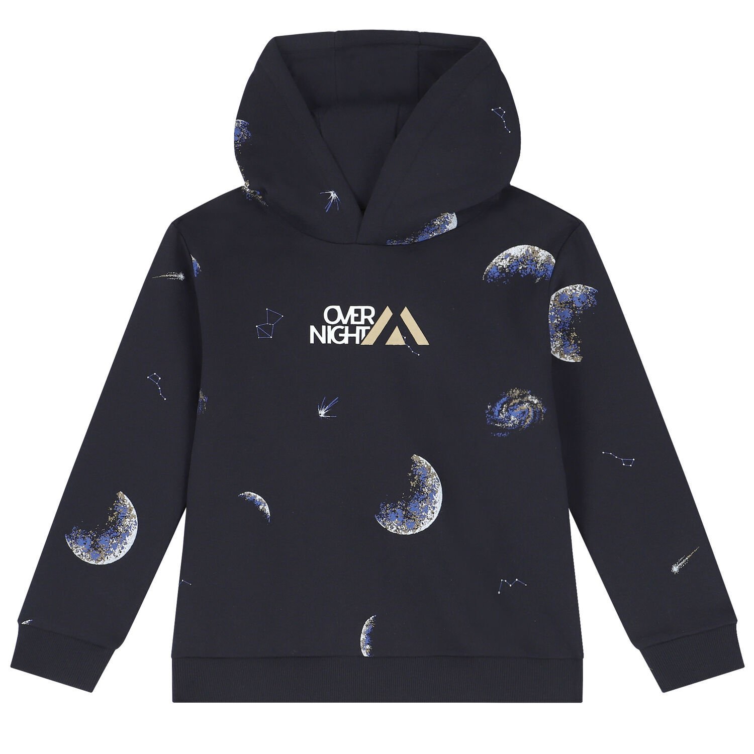 Boys Navy Blue Space Hooded Top, 1, hi-res