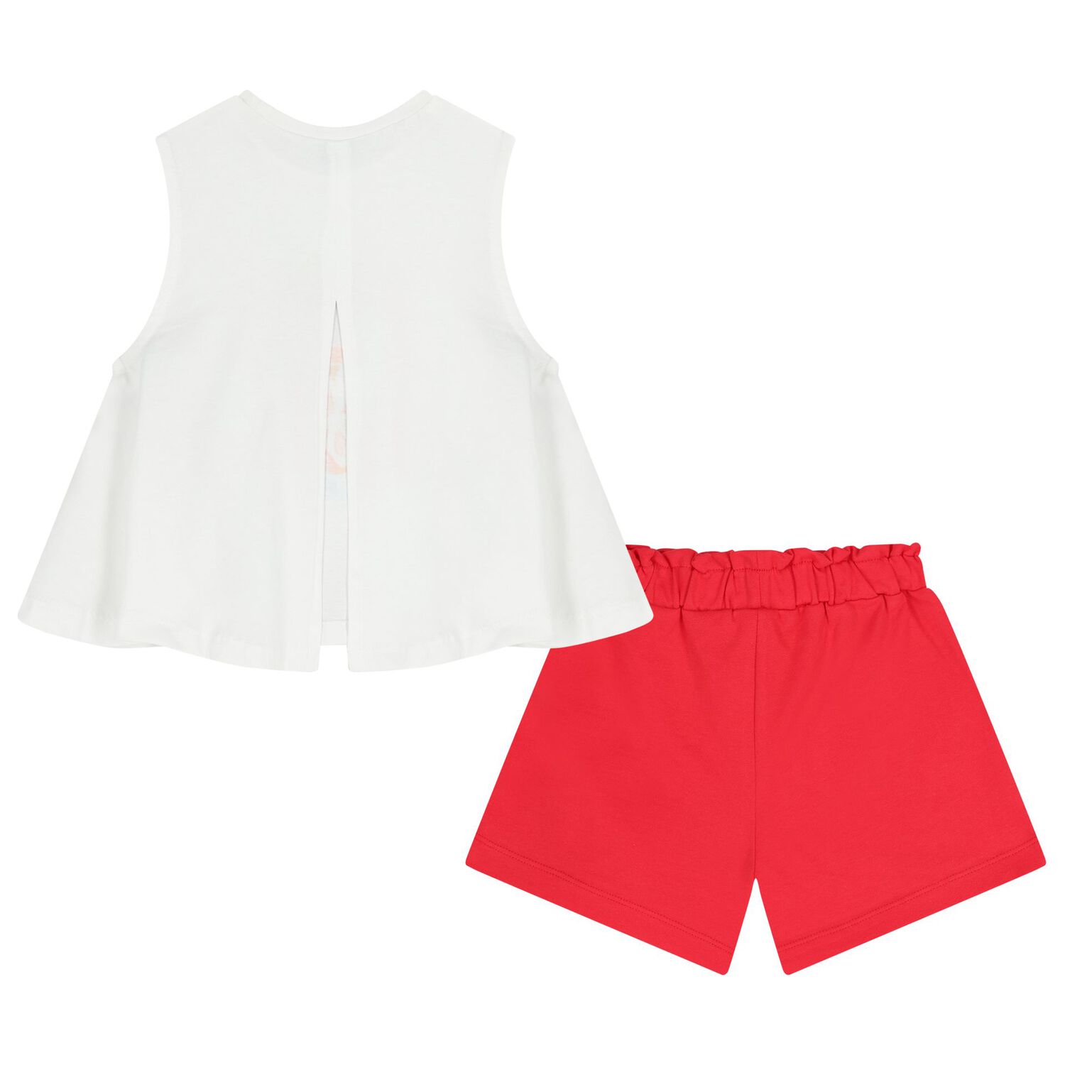 Girls White & Red Shorts Set, 1, hi-res