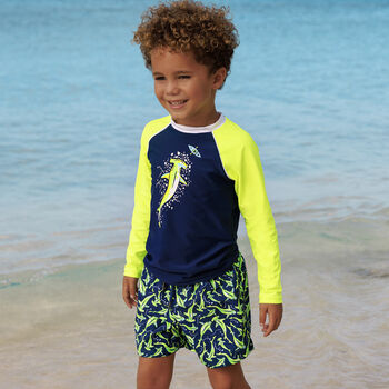 Boys Navy Blue Shark Swim Shorts