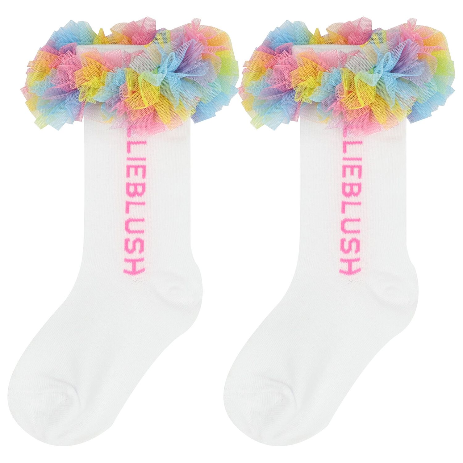 Girls White Logo Ruffled Tulle Socks, 1, hi-res