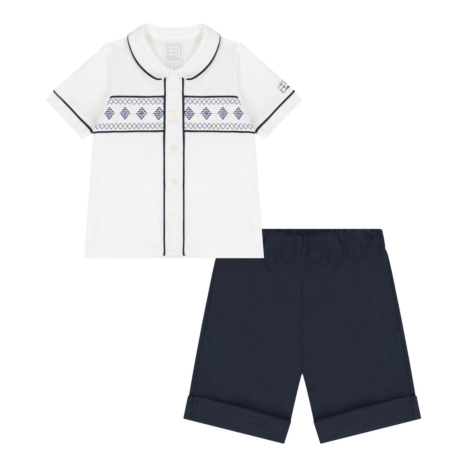 Baby Boys White & Navy Blue Shorts Set, 1, hi-res image number null