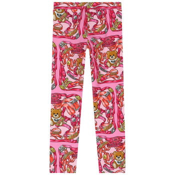 Girls Pink Teddy Bear Logo Leggings