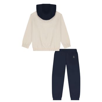 Boys Beige & Navy Blue Motorbike Tracksuit