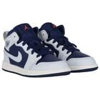 Blue, Grey & White Air Jordan 1 Mid Trainers, 4, hi-res