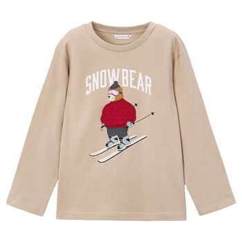 Boys Beige Snow Bear Long Sleeve Top