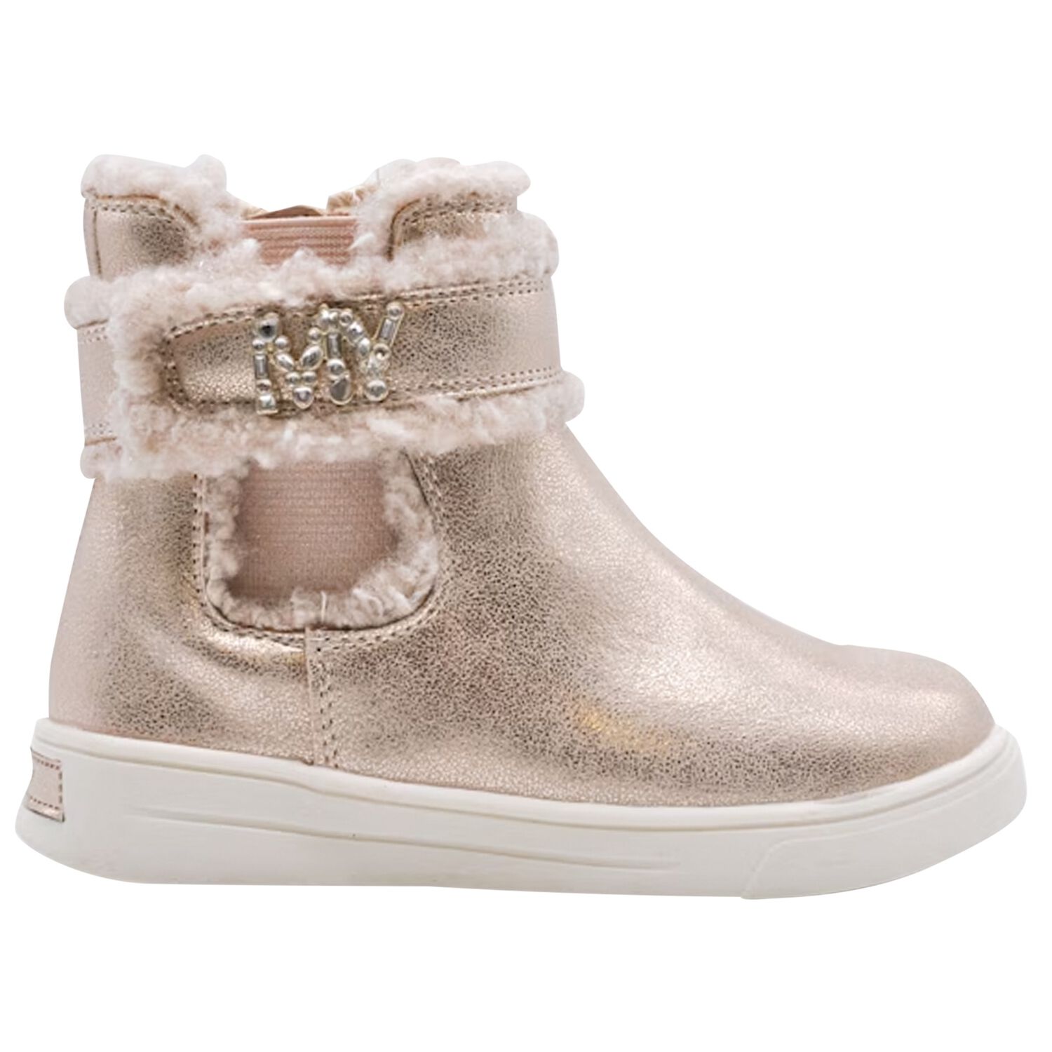 Girls Gold Faux Fur Boots , 1, hi-res