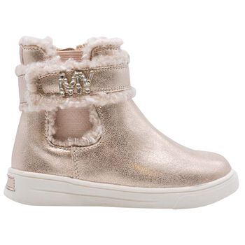 Girls Gold Faux Fur Boots 
