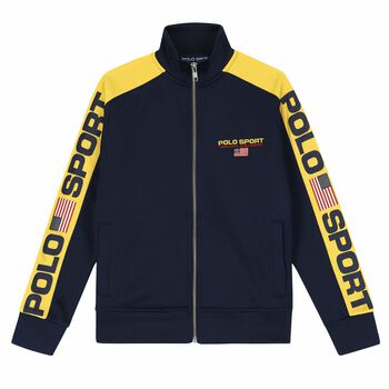 Boys Navy Logo Zip Up Top