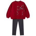 Girls Red & Grey Bow Leggings Set, 2, hi-res