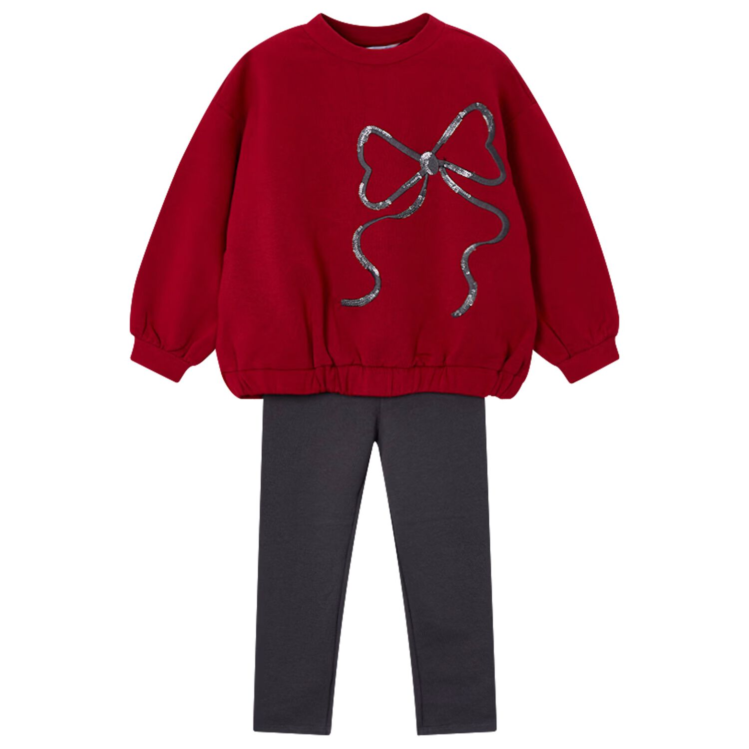 Girls Red & Grey Bow Leggings Set, 2, hi-res