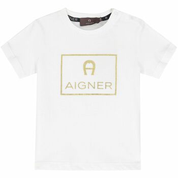 Younger Boys White & Gold Logo T-Shirt