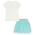 Girls Ivory & Turquoise Blue Tulle Skirt Set, 1, hi-res