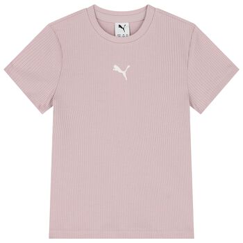 Girls Pink Logo Ribbed T-Shirt