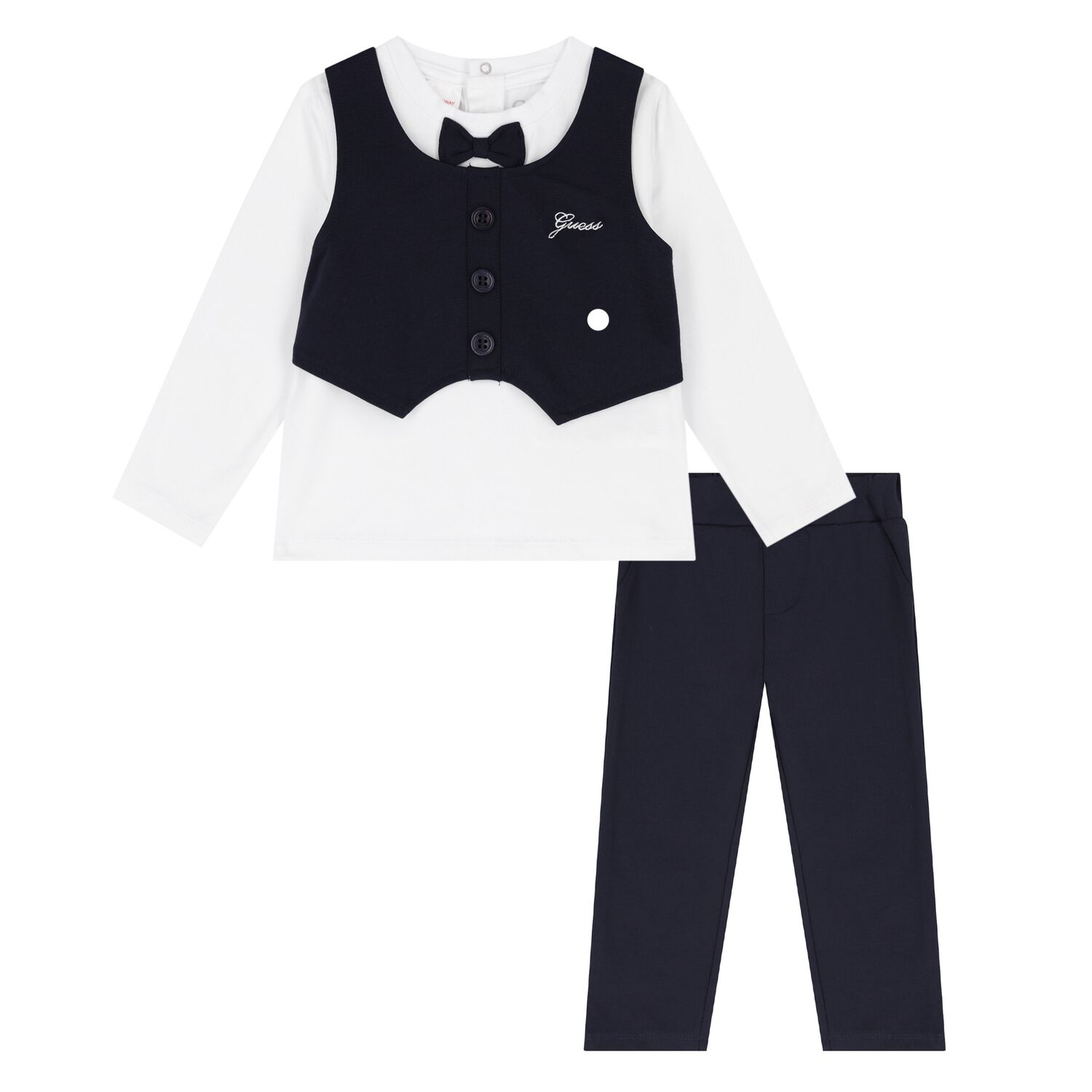 Baby Boys White & Navy Blue Trousers Set, 1, hi-res