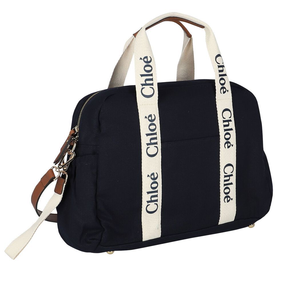 CHLOE Navy Blue Logo Baby Changing Bag Junior Couture USA