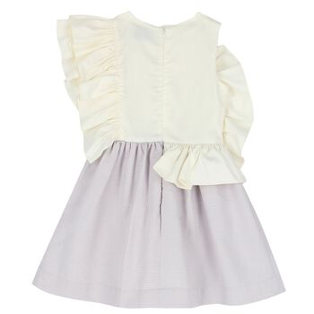 Girls White & Lilac Ruffle Dress