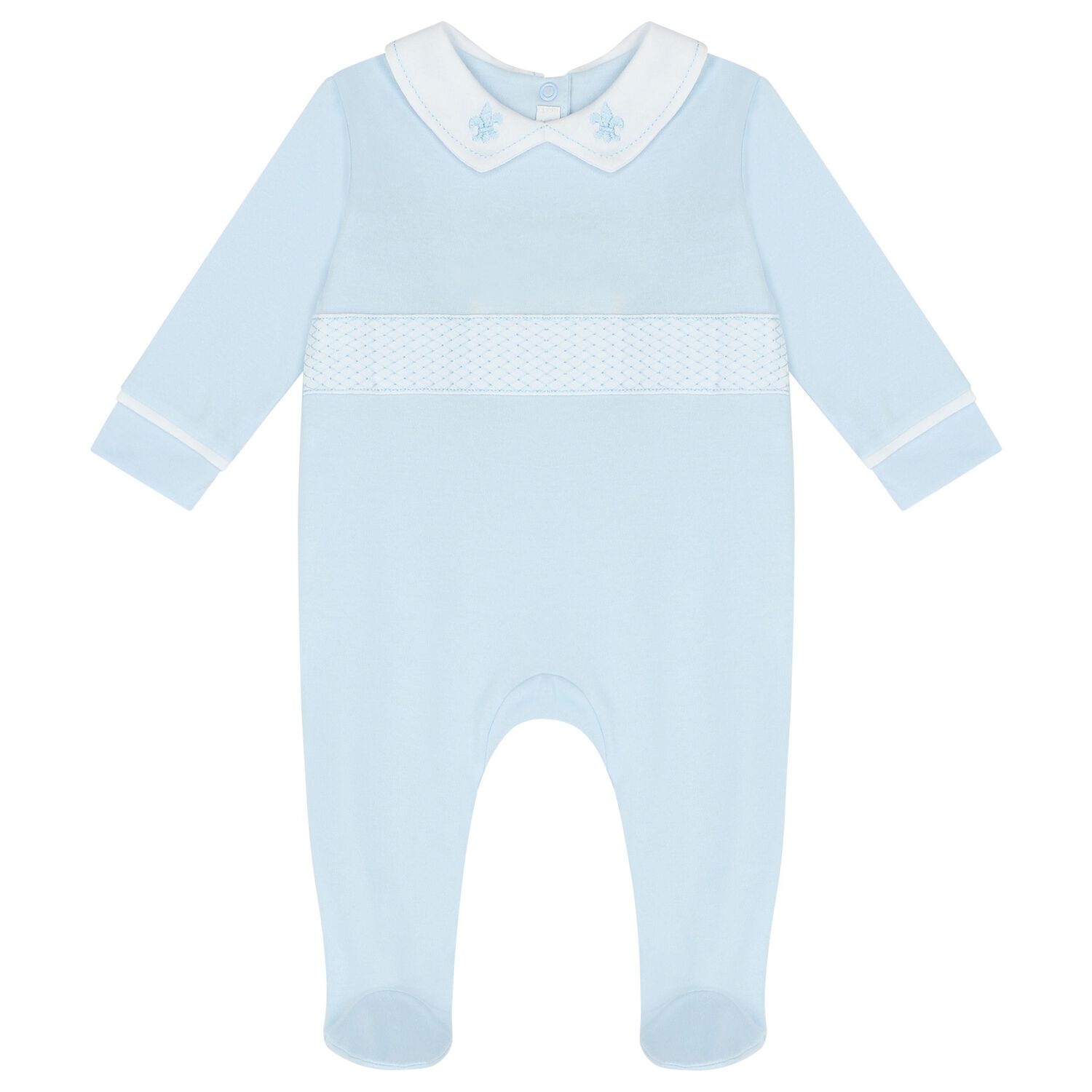 Baby Boys Embroidered Blue Babygrow, 1, hi-res