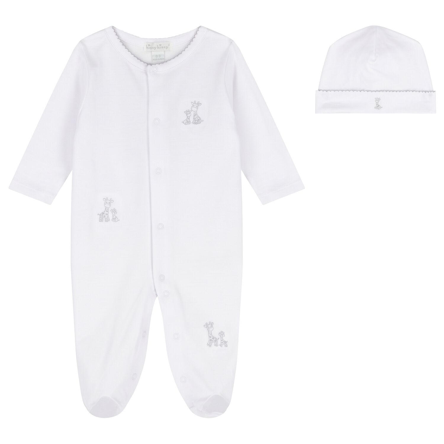 White & Grey Just Giraffe Babygrow Set, 1, hi-res