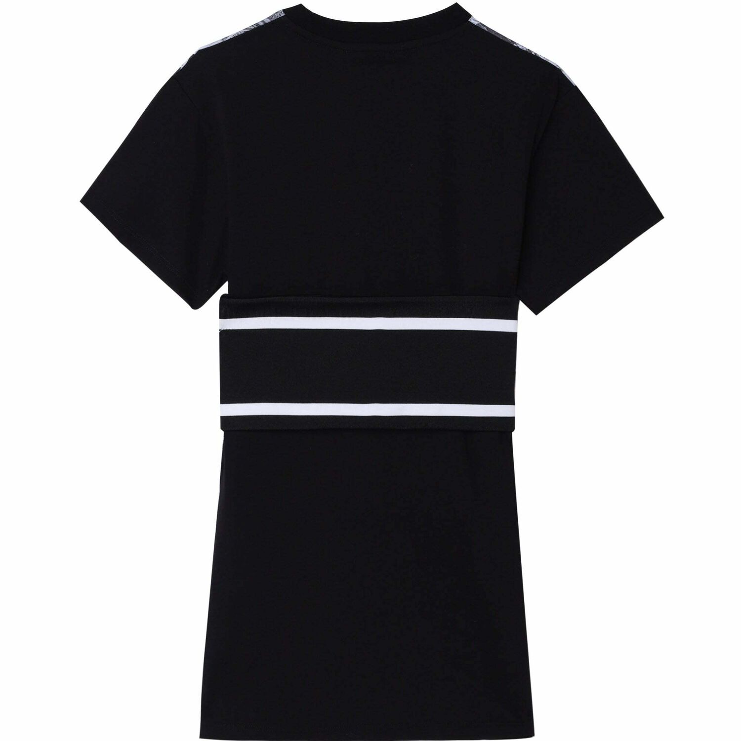 Girls Black Printed Logo Dress, 1, hi-res