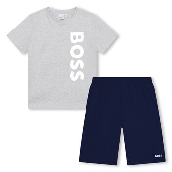 Boys Grey & Navy Blue Logo Pyjamas