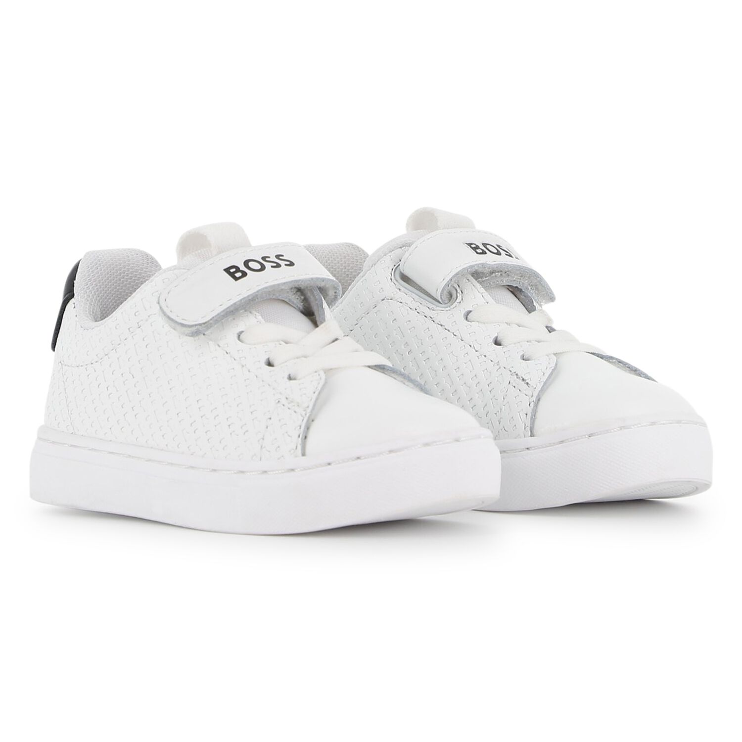 Boys White Logo Leather Trainers, 1, hi-res