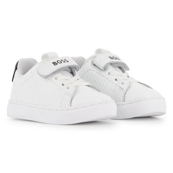 Boys White Logo Leather Trainers
