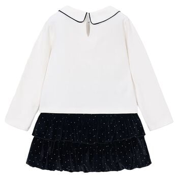 Girls White & Black Velvet Skirt Set