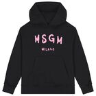 Girls Black Logo Hooded Top, 3, hi-res
