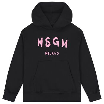Girls Black Logo Hooded Top